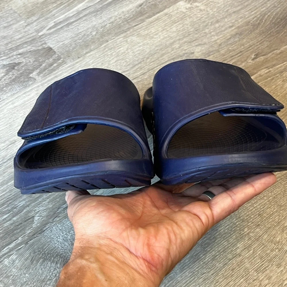 Oofos OOahh Sport Flex Navy Blue Recovery Slides Mens 14 Adjustable Strap Sandal